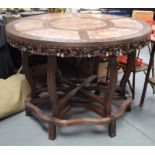 A RARE 19TH CENTURY CHINESE HONGMU AND MARBLE FOLDING TABLE Qing, of large proportions, inlaid with