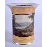 A SMALL 18TH/19TH CENTURY CHAMBERLAINS WORCESTER VASE painted with a view of Worcester. 8 cm high.