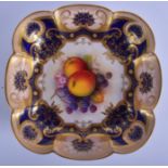 Royal Worcester dish painted with fruit under a cobalt blue and gilt ground by A. Shuck signed, dat