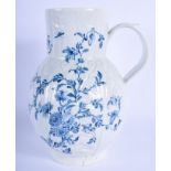 Mid 18th c. Worcester spoutless Dutch style jug painted with trailing flowers in blue, to workman’s