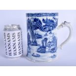 A LARGE 18TH CENTURY CHINESE BLUE AND WHITE TANKARD Qianlong, painted with landscapes. 16 cm x 13 c