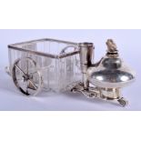 A RARE VICTORIAN SILVER AND GLASS CART VESTA CASE. London 1888. 18 cm wide.