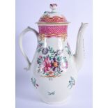 18th c. Worcester superb coffee pot painted in companie des indes style with oriental flowers and a