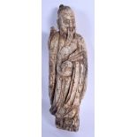 A FINE AND RARE 16TH/17TH CENTURY CHINESE CARVED STONE IMMORTAL Ming, engraved with calligraphy. 30