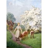 JOSEPH KIRKPATRICK (1872-1936) FRAMED WATERCOLOUR, “Blossom Time”, s female in a landscape, signed.