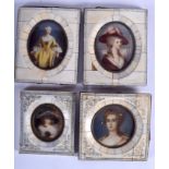 A SET OF FOUR ANTIQUE PAINTED IVORY PORTRAIT MINIATURES. (4)