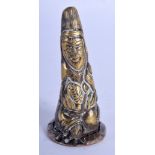 A SMALL 18TH CENTURY INDIAN TIBETAN MINIATURE BRONZE SEAL. 6.5 cm high.