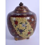 A SMALL JAPANESE MEIJI PERIOD CLOISONNE VASE AND COVER. 9 cm x 7 cm.