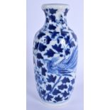 A 19TH CENTURY CHINESE BLUE AND WHITE PORCELAIN VASE painted with birds and foliage. 15 cm high.