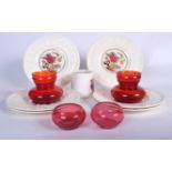 A SET OF SIX WELLESLEY WEDGWOOD PLATES, together with four pieces of ruby glassware and a mug. (11)