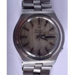 A VINTAGE BULOVA ACCUTRON STAINLESS STEEL WRISTWATCH. 3.5 cm wide.