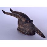 A BURKINA FASO MOSSI PEOPLE CARVED WOODEN MASK HEADDRESS, formed as a stylised bird. 57 cm long.