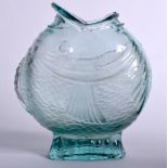 A VINTAGE GLASS FISH VASE, of flattened form with its mouth wide open. 24 cm x 20 cm.