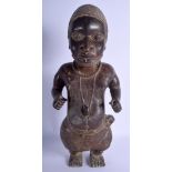 A LARGE 1920S AFRICAN BENIN BRONZE FIGURE AN AFRICAN MALE modelled wearing a vertebrae necklace. 50