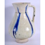 A 12TH/13TH CENTURY KASHAN POTTERY JUG Persia, painted with blue streaks. 21 cm high.