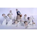 NINE LLADRO PORCELAIN FIGURINES, mostly cherubs. Largest 24 cm. (9)