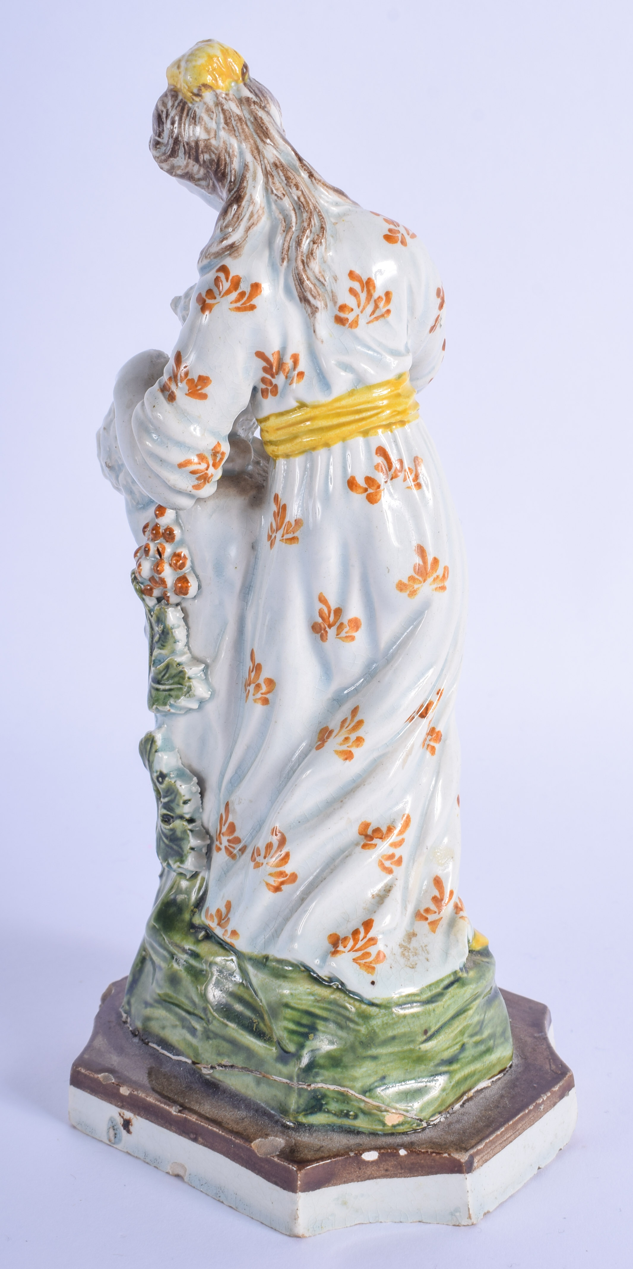 18th c. Staffordshire figure of a woman with a lamb. 19cm high - Image 3 of 4