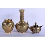 THREE 19TH CENTURY CHINESE POLISHED BRONZE SCHOLARS OBJECTS. Largest 25 cm high. (3)