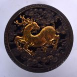 A KANGXI/YONGZHENG STYLE BRONZE BOX AND COVER, decorated with a deer amongst the clouds. 11 cm wide