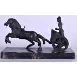 A 19TH CENTURY CONTINENTAL GRAND TOUR BRONZE MODEL OF A CHARIOT after the antique. 21 cm wide.