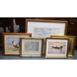 FIVE BRITISH WATERCOLOURS, varying subject. 29 cm x 39 cm. (5)