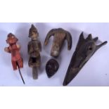 FIVE AFRICAN TRIBAL CARVINGS, varying form. Largest 29 cm x 12 cm. (5)