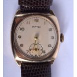 A VINTAGE 9CT GOLD VERTEX WRISTWATCH. 2.25 cm wide.