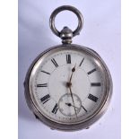 A LARGE ANTIQUE SILVER POCKET WATCH. 5.25 cm wide.