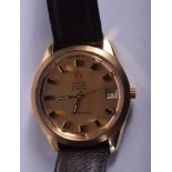A BOXED 9CT GOLD OMEGA ELECTRONIC F 300 HZ WRISTWATCH. 3.5 cm wide.