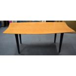 MANNER OF RUSSELL GORDON STYLISH 1950'S BIRDSEYE MAPLE COFFEE TABLE, formed with a curved top and t