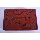 A 19TH CENTURY CHINESE CARVED CINNABAR LACQUER BOX AND COVER Qing. 14 cm x 10 cm.