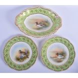 Aynsley pair of plates and an oval dish painted by F. Mickjlewright each signed, with a Widgeon, Wo