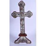 A 19TH CENTURY CHINESE HONGMU MOTHER OF PEARL CRUCIFIX. 31 cm x 12 cm.