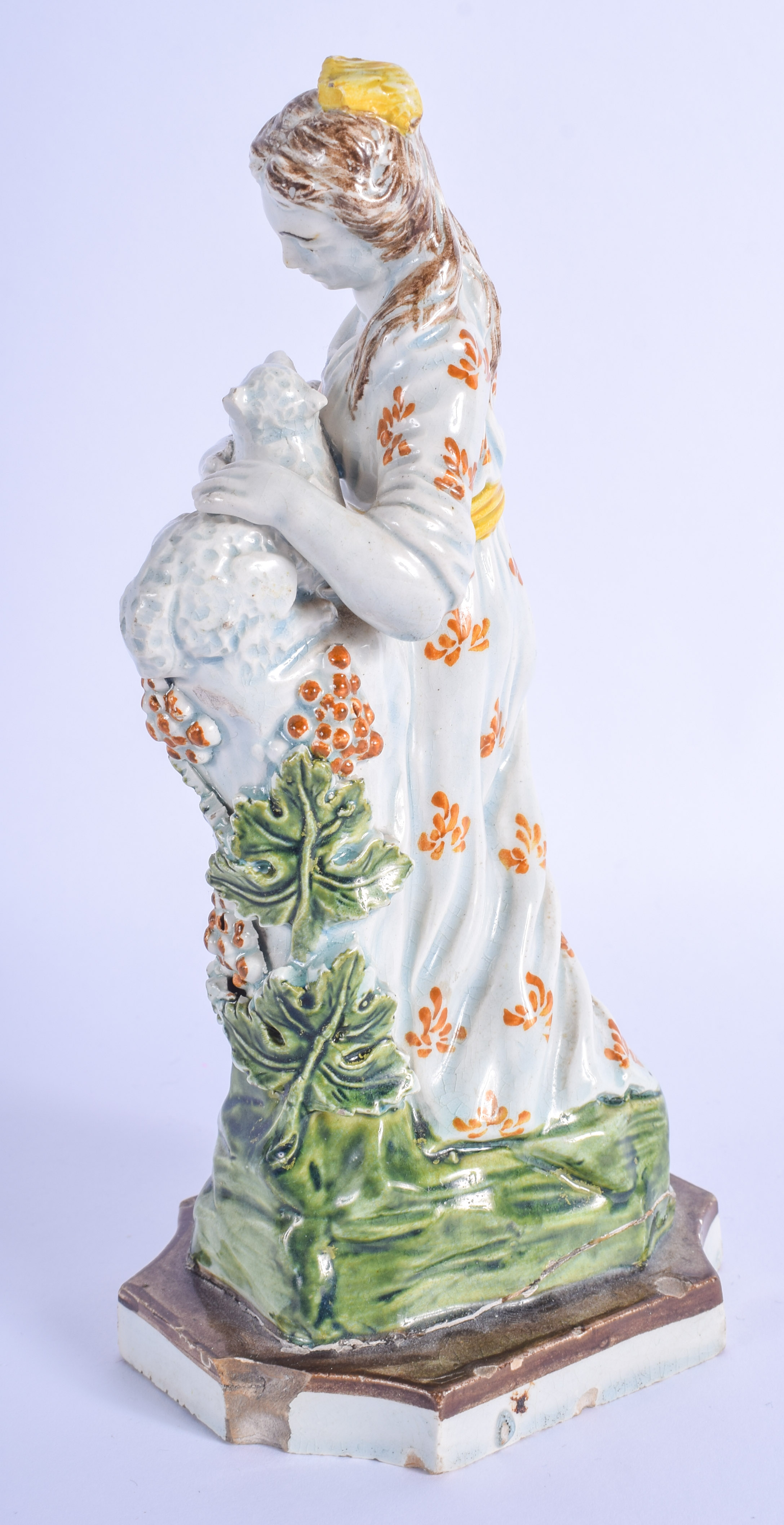 18th c. Staffordshire figure of a woman with a lamb. 19cm high - Image 2 of 4