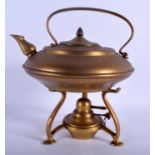 AN ARTS AND CRAFTS BRASS WAS BENSON BRASS SPIRIT KETTLE ON STAND. 26 cm x 21 cm.