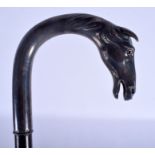 AN ANTIQUE CONTINENTAL SILVER HORSE HEAD WALKING CANE possibly Russian or German. 88 cm long.