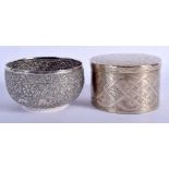 A MIDDLE EASTERN SILVER BOX AND COVER together with a silver bowl. 12 oz. (2)
