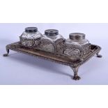 A GEORGE III SILVER INKWELL with glass liners. London 1762. Silver 20.9 oz. 26 cm x 15 cm.