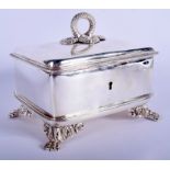 AN ANTIQUE POLISH RUSSIAN SILVER SUGAR BOX with rope twist finial and paw feet. 24.5 oz. 15 cm x 15