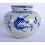 AN 18TH/19TH CENTURY KOREAN BLUE AND WHITE JOSEON VASE painted with floral sprigs. 21 cm x 18 cm.