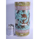 A LARGE 19TH CENTURY CHINESE DAYA ZHAI PORCELAIN CYLINDRICAL VASE Qing, of highly unusual triple co