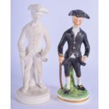 Early 19th c. Derby rare biscuit figure of Dr. Syntax Walking and a later modelled Derby King Stree