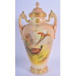 Late 19th Graingers Worcester vase and cover painted with a brace of pheasants by James Stinton, si