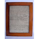 A SMALL EARLY 19TH CENTURY FRAMED SAMPLER by Tabitha Morton, Glasgow 11th December 1812. Image 22 c