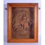 A FINE 19TH CENTURY BAVARIAN BLACK FOREST CARVED WOOD PANEL depicting a boar hunt. Panel 27 cm x 27