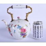 A LARGE 19TH CENTURY GERMAN PORCELAIN TEAPOT AND COVER painted with flowers. 20 cm x 24 cm.