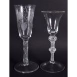TWO EDWARDIAN GEORGE III STYLE GLASSES. 18 cm & 17 cm high. (2)