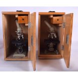 TWO VINTAGE CASED MICROSCOPES. Case 38 cm x 20 cm. (2)