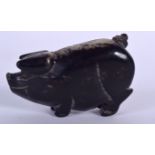 A CARVED HARDSTONE FIGURE OF A PIG, formed standing. 10 cm wide.