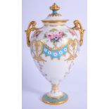 Royal Crown Derby two handled baluster pedestal vase painted with roses and other flowers with tur